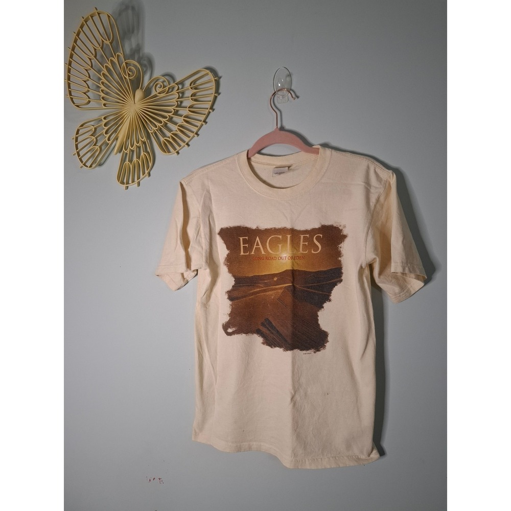 Eagles Long Road Out of Eden Tour 2008 Graphic T-Shirt Cream Small Anvil Band T